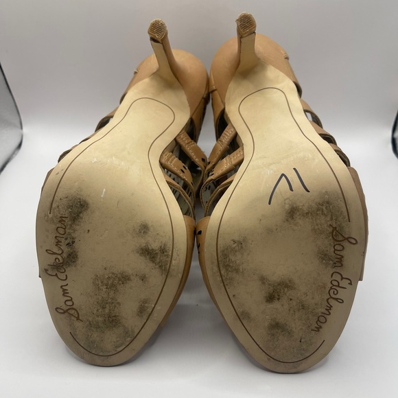 Sam Edelman Nude Buff Laser Cutouts Caged Open Toe Pumps Sz 8.5 Wedding Party - Picture 10 of 12
